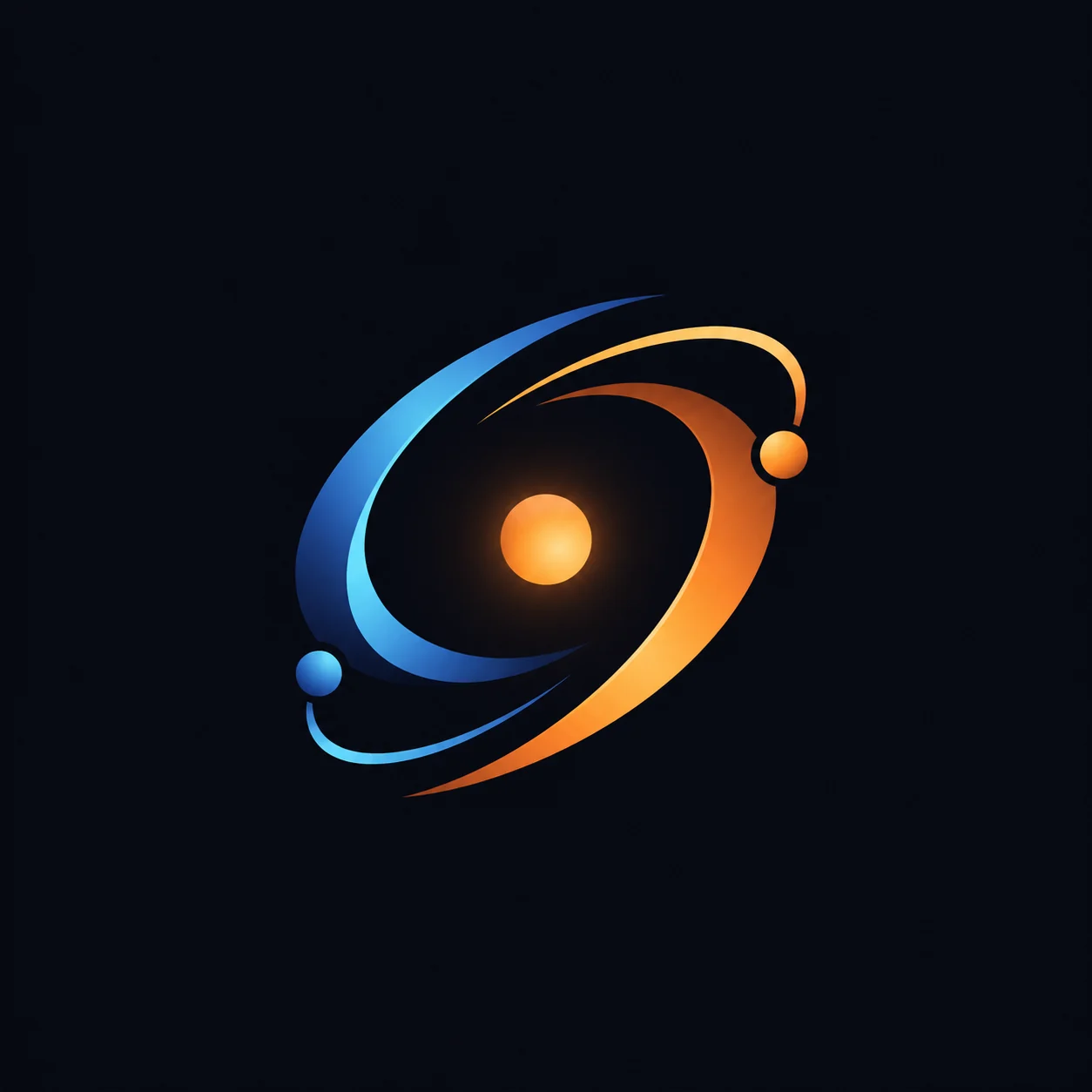 Orbit Logo Concept by Vinci AI AI generated logo image: Minimal abstract logo mark concept for an AI creator studio, elegant orbit shape around a luminous core, warm orange and clean blue accents